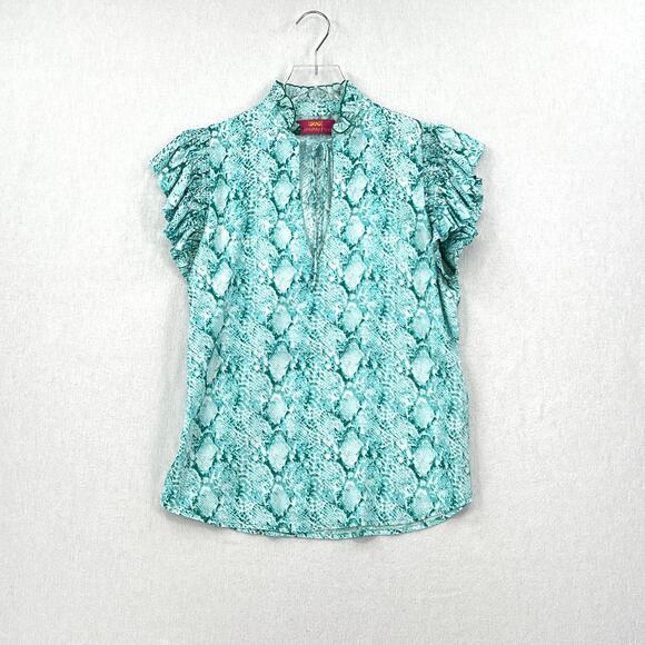 FEATHER AND FIND Paradisio Ruffle Top  and Relax Pant Set Womens XS Blue Python - Picture 3 of 16